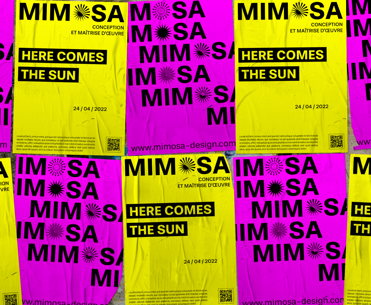 Mimosa conception, studio d'architecture d'intérieur et maîtrise d'oeuvre, affiches campagne, here comes the sun