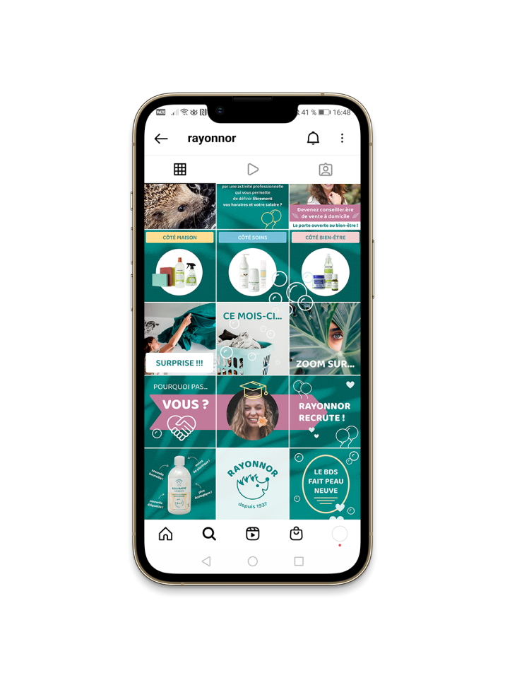 Rayonnor, design de la grille instagram, contenu réseaux sociaux