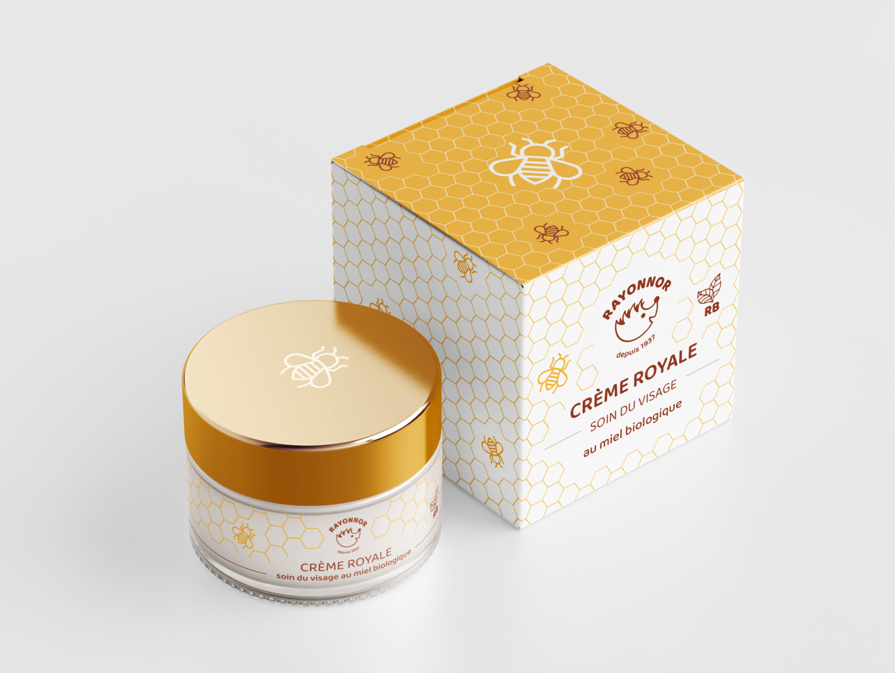 Rayonnor crème royale soin du visage au miel biologique packshot design produit packaging